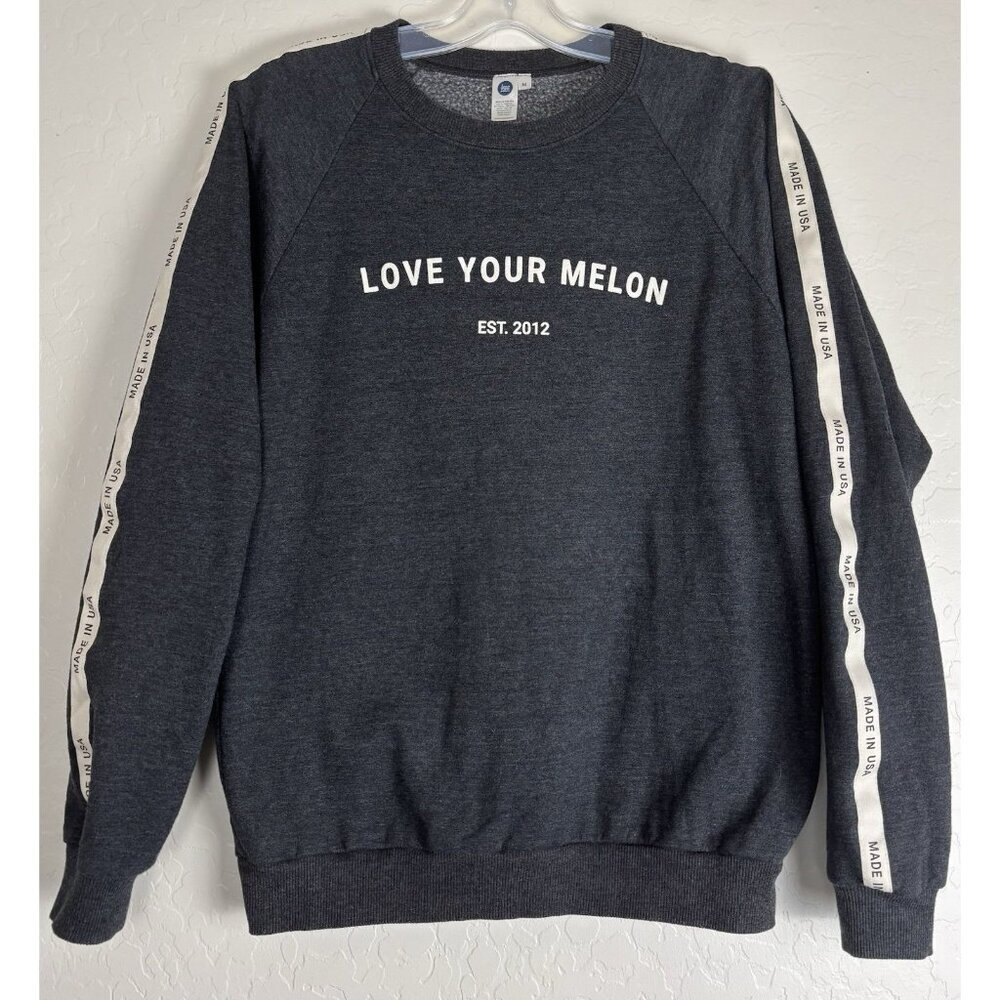 Love Your Melon‎ Spell Out Sweatshirt Made in USA Ribboned Sleeves M Gray 1390